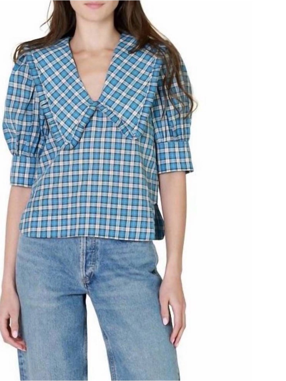 GANNI Seersucker V-Neck
Blouse (Size 36)